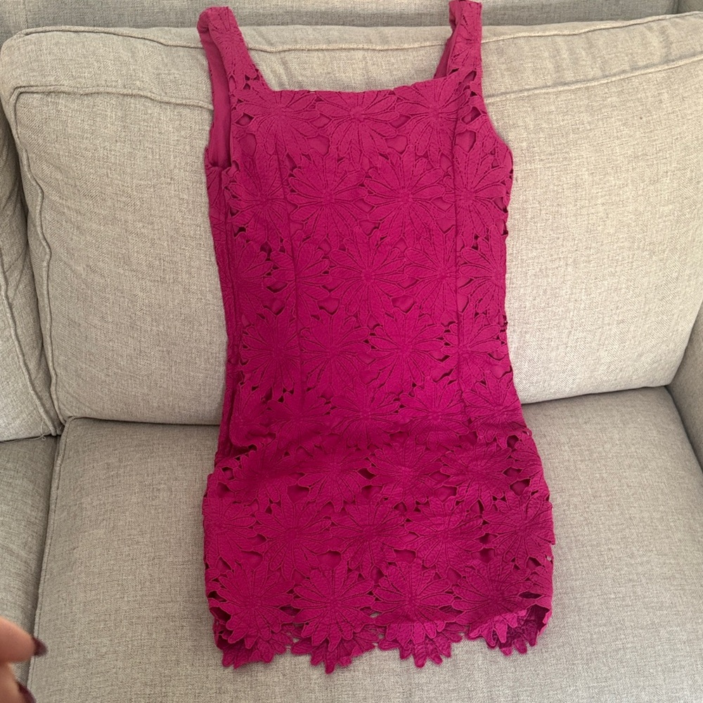Pink Lace Sleeveless mid thigh length Dress
